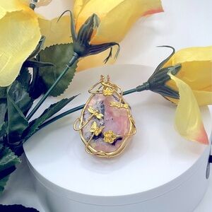 Wire Wrapped Pink Pendant with Gold Plated Wire, Rhodonite, Artisan De…